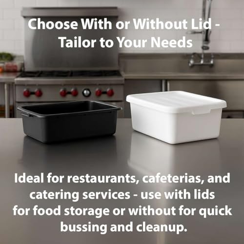 6-Pack 20\" x 15\" x 7\" Commercial Bus Tub/Bus Box - 9 Gallons Without Lid - Heavy-Duty Polypropylene Dish Box for Restaurants, Kitchens, and Foodservice - Stackable and Freezer-Safe - Black