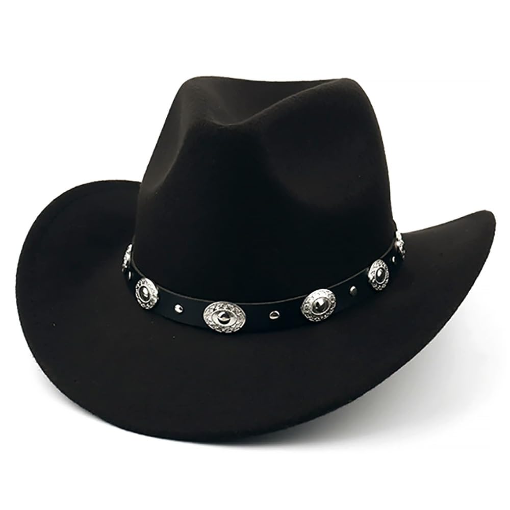 SUNNEE Cowboy Hat for Men Women Western Cowgirl Hats Felt Fedora Hat Cowboy Halloween Costume (Black)