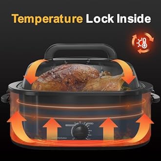 RoyalCraft 22-Quart Electric Roaster Oven with Visible Self-Basting Lid, Turkey Roaster Oven with Removable Pan and Rack, Perfect for Large Meals and Holiday Feasts, Blue