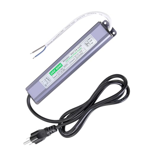 Image of 24V 60W LED Driver Power Supply, IP67 Waterproof Low Voltage Transformer, 3.3FT Cord with US Plug Power Converter for Outdoor /Indoor LED Lights, Computer Projects etc