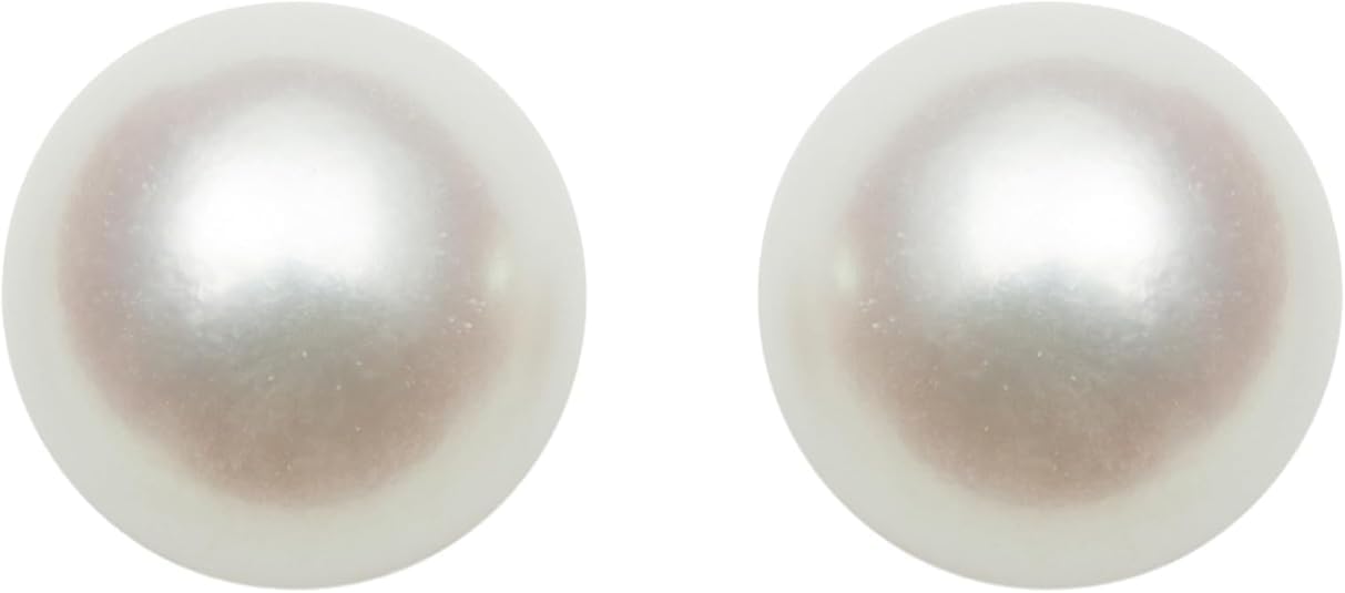 Belacqua AAA Quality Cultured Freshwater Pearl Stud Earrings in Sterling Silver, Round Pearls, 5mm to 11mm Size, Push Back Clasp, Real Pearl Jewerly for Women, Gift Box Included