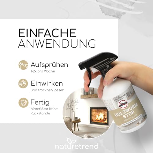 naturetrend Holzwurm Stop 500ml – Abwehrspray gegen Holzwürmer in Möbeln & Holz für innen & außen, Holzwurm Spray - Effektives Holzwurmmittel & Holzwurmschutz