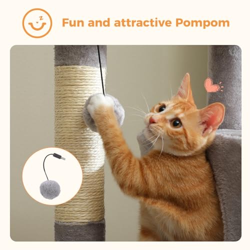 Image of MUTTROS Cat Tree for Indoor Cats, 44.5 inch Multi-Level Cat Tower with Large Metal Frame Hammock, Cat Condo with 2 Scratching Posts and Top Perch for Small to Medium Cats, Grey