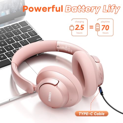 Image of BERIBES Hybrid Active Noise Cancelling Headphones Wireless Over Ear 70Hours | Foldable Bluetooth 6.0,Transparent Modes,3.5MM Cable,Lightweight Built-in Mic,HiFi Stereo Deep Bass,Soft-Earpad,Fast Charging