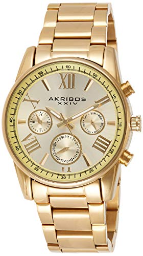 Father's Day Gift - Akribos Multifunction Stainless Steel Chronograph Watch - 3 Sub-Dials Complications Quartz - Men's Heavy Bracelet Watch - AK904