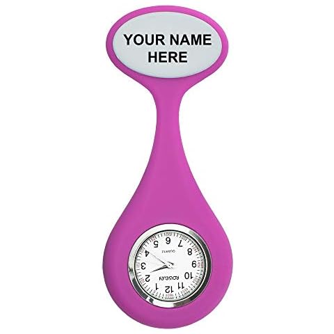 Personalised Silicone Clip On Nurse FOB Watch Brooch with Pin for Doctors, Paramedics, Nurses - Top Silicone Watch - Perfect Nurse Gifts - Sturdy, Safe, Secure and Easy to Clean - Pink Cover