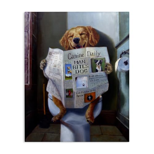 Image of Stupell Industries Funny Dog Bathroom Comic, 24 x 30 Inch Canvas Wall Art