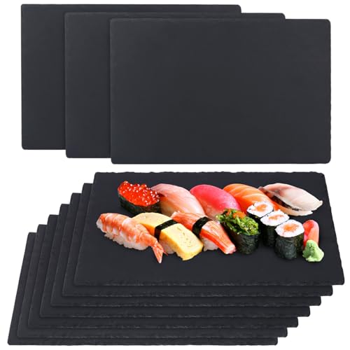 IHDYPPEW 10 Pack 12 x 8 Inch Slate Cheese Boards, Black Rectangle Slate Charcuterie Boards, Natural Charcuterie Stone Plates for Parties, Gifts, and Special Events, Cheese, Sushi, Food.