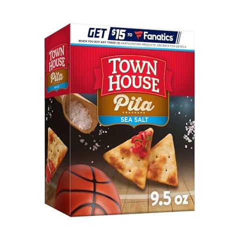 Town House Pita Oven Baked Crackers, Lunch Snacks, Snack Crackers, Sea Salt, 9.5oz Box (1 Box) Cover