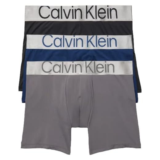 Calvin Klein Men's Reconsidered Steel Micro 3-Pack Boxer Brief, Black, Grey Sky, Lake Crest, M