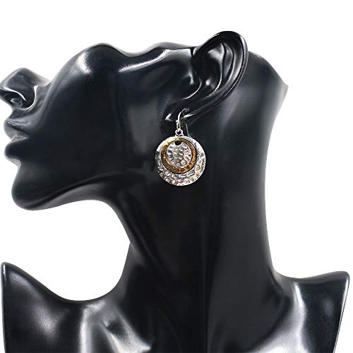 D.Rosse Handmade Ethnic Boho Retro Gold Matte Small Round Circle Dangle Drop Earrings Vintage Silver Hoop Hook Earrings for Women Girls Statement Jewelry3