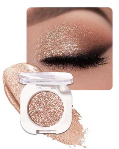 Enfuntins Glitter Eyeshadow Single Ultra-Fine Sparkling Diamond Shimmer Long-Lasting Sheer Eye Makeup Crease-Proof & Buildable Eye Shadow Topper Champagne Gold