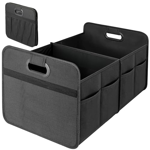 Simple Deluxe Car Trunk Organizer, 2 Compartments Collapsible Trunk Storage, Anti-slip Design, Made of Waterproof 600D Oxford Polyester, Suitable for SUV, Minivan, Truck, Standard Size, Black