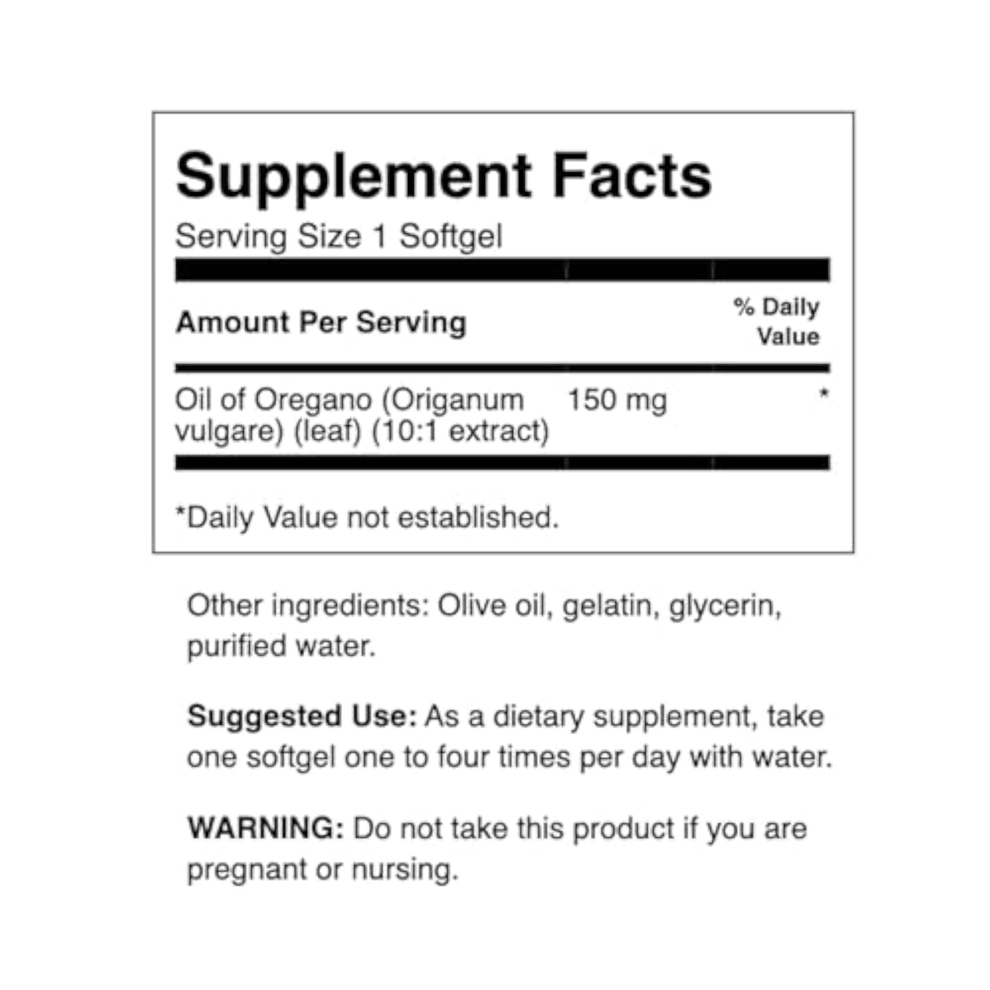 Oregano 150mg 120 Soft Gels, Immune Support