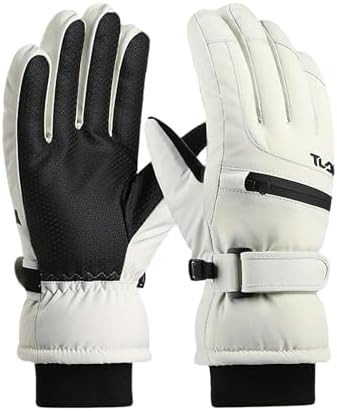 （02:30時点） [MOWO] スキーグローブ レディース 防寒手袋 【プロ仕様撥水加工】【3層保温素材・ファスナーポケット付き・指5本でタッチパネル対応・グリップ力MAX】 滑り止め 裏起毛 紛失防止 スノー スキー スノボ 登山 雪遊び バイク 除雪作業 フリーサイズ (ベージュ, free size)