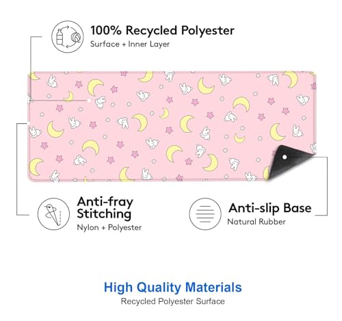 Image of IMAYONDIA Pink Kawaii Desk Pad, Cute Moon Bunny Desk Mat Computer Pad Desktop,Laptop Protector Aesthetic Anime Mousepad Writing Pad for Office Home School,Large Gaming Mouse Pad Tarot Mat,31.5 X 11.8