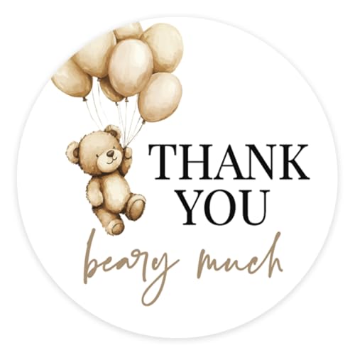 Andaz Press 2 Inch Round Thank You Beary Much Baby Shower Stickers, Teddy Bear Baby Shower Decorations, We Can Bearly Wait Decorations, Neutral Stickers for Candy, Favors, Envelopes, 40 Pack