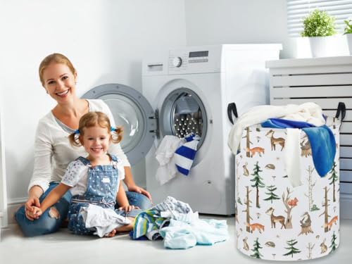 Image of Kids Laundry Hamper,Animal Laundry Basket Collapsible Woodland Storage Baskets for Home Decor,Office,Home Organizer,(Woodland animal