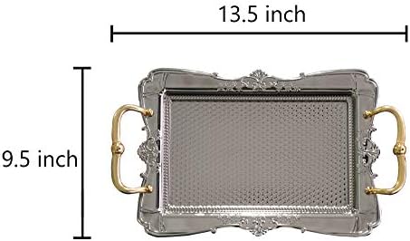 BAYKUL Turkish Ottoman Coffee Tea Beverage Silver Vintage Serving Square Tray, Luxury Metal Chrom Moroccan Decorative Breakfast Dinner Table, Ottoman Trays Extra Large (Silver)