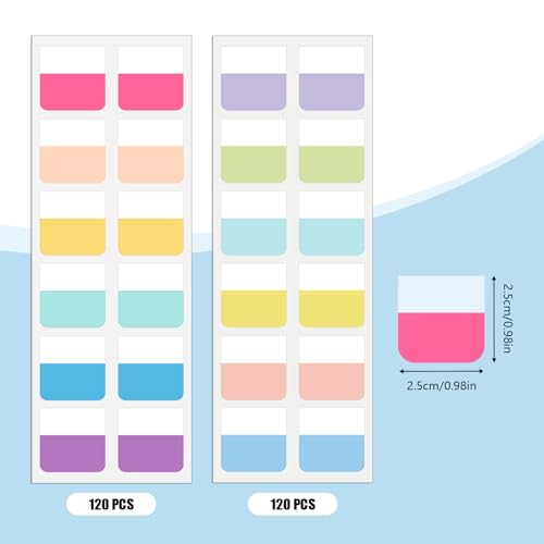 Image of 240 Pcs 1 Inch Sticky Index Tabs Colored Writable Page Markers | Repositionable Page Tabs Book Annotation Tabs for Reading Notebooks File Classification