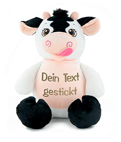 Direkt-Stick.de Plüsch Kuh Kuscheltier mit Namen und Geburtsdatum Bestickt, Plüschtier personalisiert, Geschenk personalisierbar mit Stickerei, Geschenkidee, Farm, Bauernhof Cover