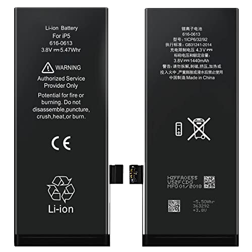 Memows Akku für iPhone 5S 5C, 1560mAh 3.8V Hoher Kapazität Batterien, Li-Ion Interner Batterie Kompatibel mit iPhone5S 5C, Hochleistungs-Ersatzakku Hoher Kapazität 12 Monate Garantie… Cover