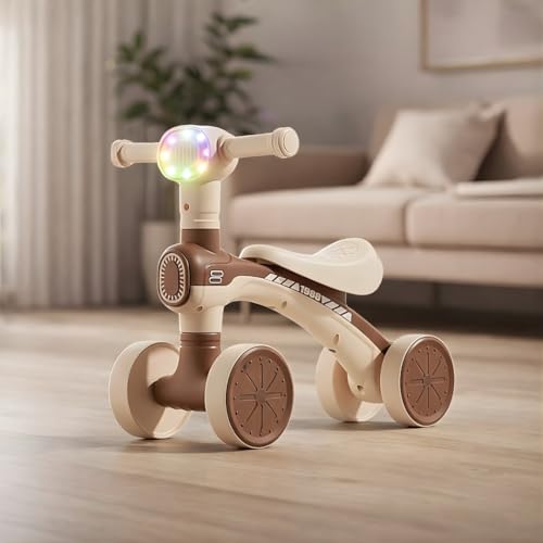Image of Mini Bloom First Balancing Bike for Kids | No Pedal Manual Push Bike | Musical Balance Bike with LED Light | Suitable for 1-3 Years | Max Capacity 20kg | Brown | KB-157