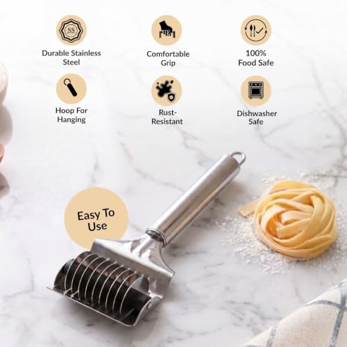 Image of Nestasia Stainless Steel Parotta Cutter for Kitchen (8 Inches) | Rust Resistant Pasta Spaghetti Roller - Dishwasher Safe Noodles & Dough Cutter & Mincer | Mulitpurpose Kitchen & Cooking Tool