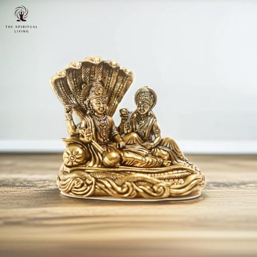 Image of The Spiritual Living Brass Small Vishnu Laxmi Idol | 2 Inch | Statue | Murti | Sheshnag Vishnu Murti | Lakshmi Idol | Laxmi Narayan On Sheshnag |