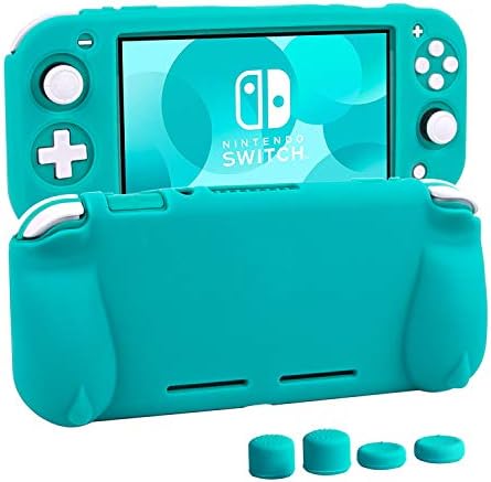 Silicone Protective Case for Nintendo Switch Lite, Soft Grip Case Cover with Comfort Ergonomic Handles for Nintendo Switch Lite 2019 [Self Stand][4 Thumb Stick Caps] (Turquoise)