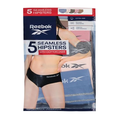 Image of Reebok Womens Hipster Panties 5 Pack Soft Stretch Underwear for Women | Moisture wicking hipster briefs with a tagless relaxed waistband Soft stretch fabric with a smooth, barely-there fit all day.