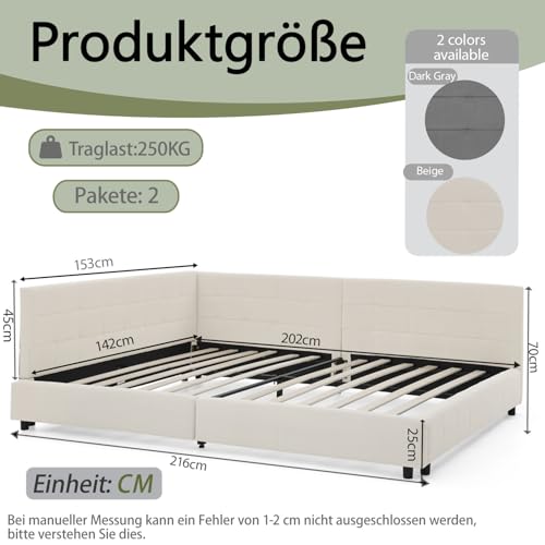 LAKFEW Schlafsofa Bett 140x200 mit Rückenlehne, Schlafcouch Polsterbett mit Samtdesign, Tagesbett mit Lattenrost, Schlafzimmer möbel, Ohne Matratze, Samt, Beige – Bild 3