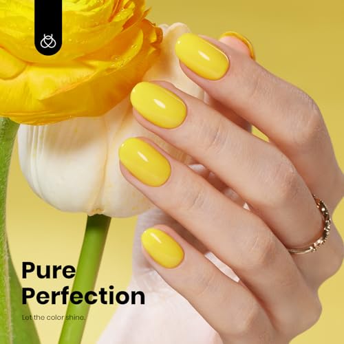 Image of Beetles Yellow Gel Nail Polish - Sunrise Glow Bright Yellow Gel Polish, Hema Free Color Matching Bottles Glossy Finish for DIY Manicure Salon 0.5Oz