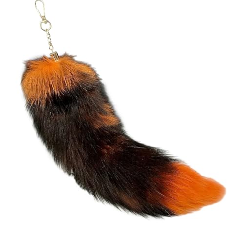 Image of 15.75 Inch Long Fluffy Faux Fur Tail Keychain, Fake Animal Tails for Handbags Backpacks Charm Tassel Ornaments (Orange-Black)
