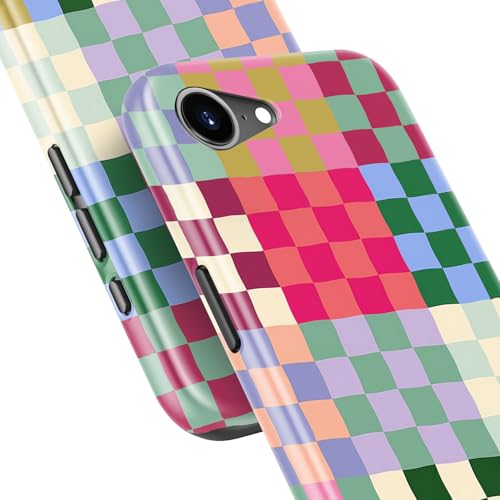 Image of Goodon for iPhone 16e Case Cute - Wireless Charging Compatible - Dual-Layer Hard Shell + Silicone Cover - Protective Phone Case with Trendy Designs for Women - Patchwork Checkerboard