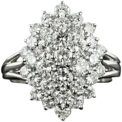 2 Carat Round Cut Diamond Cluster Engagement Ring, 14K White Gold Plated Sterling Silver