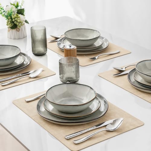 Image of AmorArc Ceramic Dinnerware Sets,Handmade Reactive Glaze Stoneware Plates and Bowls Sets,Highly Scratch Resistant | Dishwasher & Microwave Safe Dishes Set,Service for 8 (24pc)