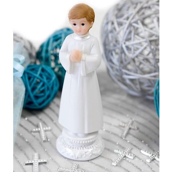 Figurine gâteau de fête Communion avec garçon communiant blanc 11 cm (x1) REF/RES876G