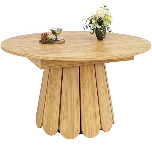 Zepneiy - Mesa redonda extensible (118 – 158 cm, para salón, oficina y cocina, color madera