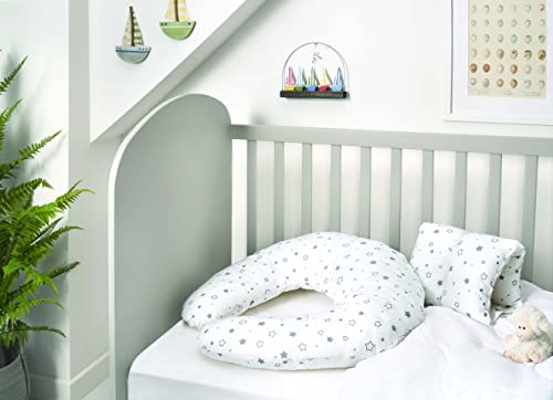 Yatas Bedding Nursing Pillow For Breastfeeding And Bottle Feeding – Machine Washable, White With Stars Print Soft 145 Tc Cotton Cover - Baby Positioner For Sleeping, Travel - Multipurpose Cushion #TOP1