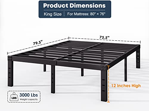 image for FSCHOS 12 Inch Metal Platform King Size No Box Spring Needed, Heavy Du