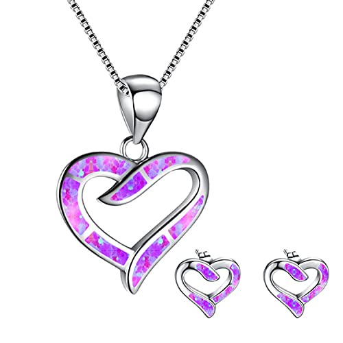 Juego de joyas de corazón antialérgico con collar y aretes de esmalte brillante