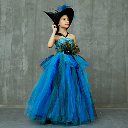 Kids Girls' Peacock Feather Dress Baby Model Catwalk Performance Tail Dress Festival Mesh Cosmetic Costume with Hat2