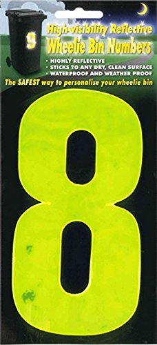 WHL Pack of 2 Hi Vis Wheelie Bin House Numbers Yellow Number 8