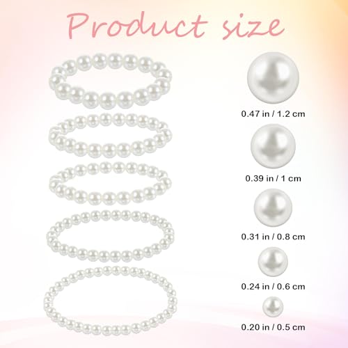 Pearl Bracelet Set 5 Pcs White Pearl Bracelets For Women Stackable Faux Pearl Bracelets Pearl Stretch Bracelets Multi Layer Costume Pearl Bracelet For Bridesmaids Bridal Lady Prom Party Gift2