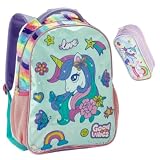 Mochila Escolar Infantil, 20 Litros, 43 x 31 x 14 cm, Reforçada (Unicórnio Verde)