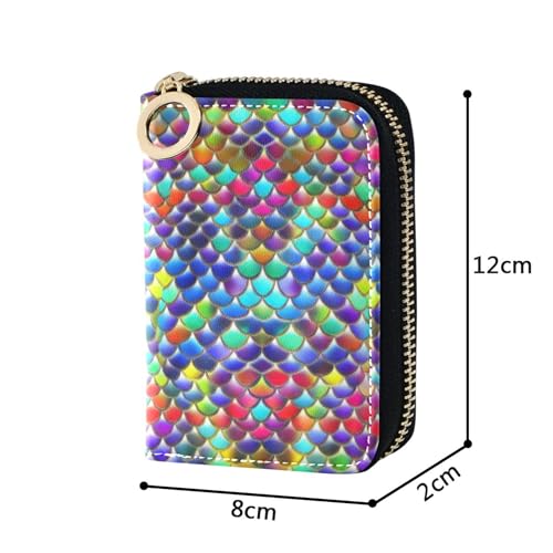 GAIGEO Cute Card Holder RFID Blocking Womens Wallets Small Leather Coin Change Purse with Zipper Iridescent Scales Colorful3