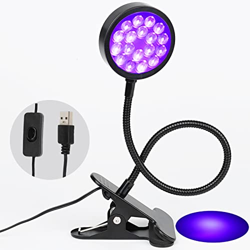 UV LED Black Light Clamp Light with USB, Upgraded 5W 395nm Portable Gooseneck Lamp with Clip for Gel Nail, Pet Urine Detection, UV Glue Curing, Blacklight Posters, Fluorescent Paint, Resin Art by CICINY - Used condition - US$12.81