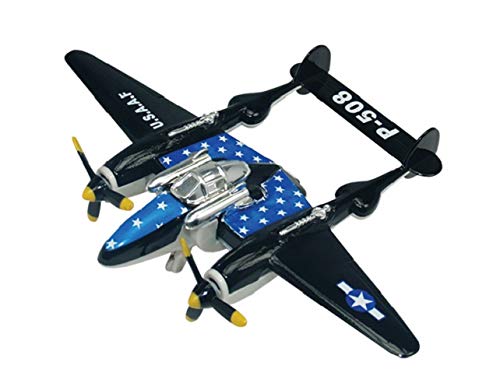 IndusBay Diecast Alloy Metal Body P-508 / P-38 Lightining World War II Fighter Plane Aeroplane Toy for Kids (Size 4.72 Inches) - Black