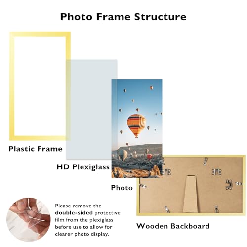 Image of JCJMY 4x10 Picture Frame Gold for Wall Hanging or Tabletop, Wall Mounting Horizontally or Vertically, 4 x 10 Wall Gallery Poster Photo Frame with Shatter Resistant Plexiglass, Gold